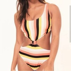 NWT Abercrombie XS Stripe Front Knot Cheekini
One Piece Tapered Swimsuit Sexy